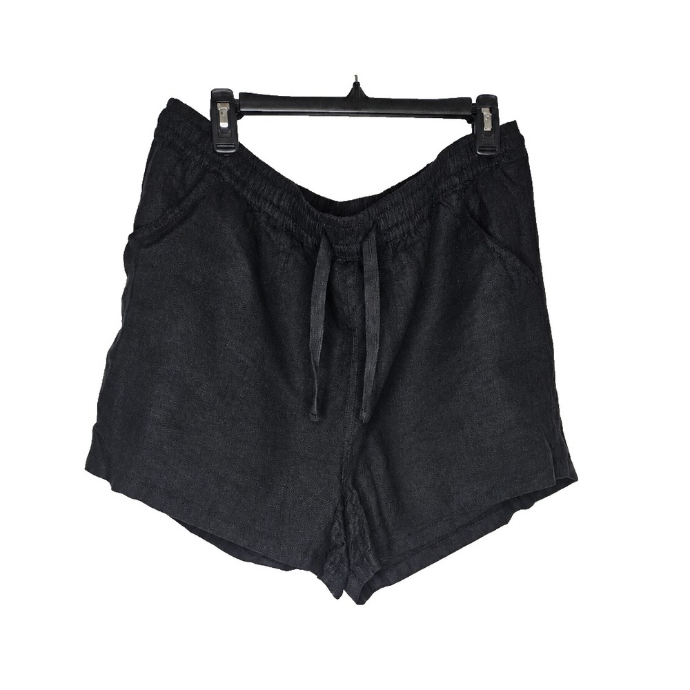 Quince Womens XL Black 100% Linen Shorts Coastal Resort Minimalist